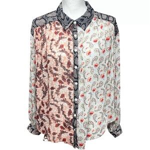 NWT Free People Dani Light Combo Button Down Paisley Floral-Print Shirt Size XS